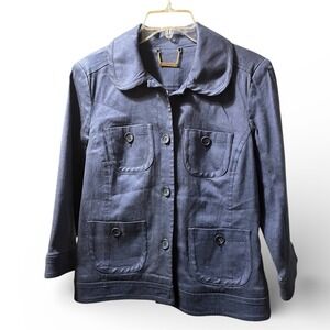 TRINA TURK Navy Blue Linen Blend Cropped Jacket Womens Size‎ Medium
